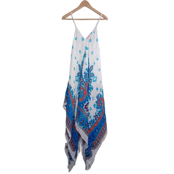 Theodora & Callum Dresses & Skirts - Theodora & Callum One Size Boho Linen Blend Asymmetrical Midi Dress
